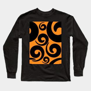 Black and orange pattern with spirals Long Sleeve T-Shirt